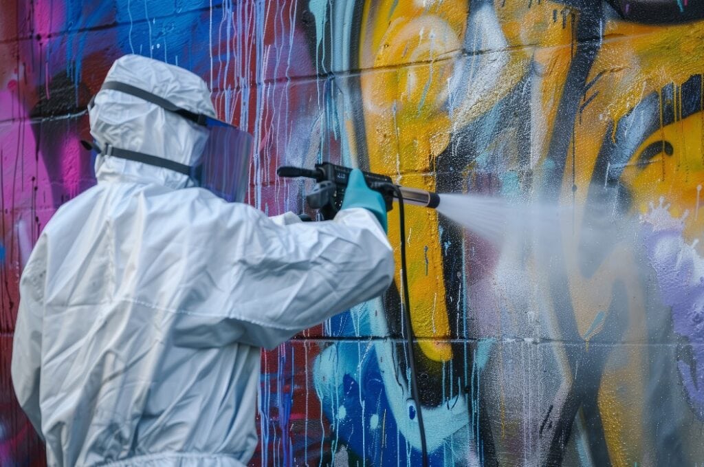 Mitarbeiter der professionellen Graffitientfernung